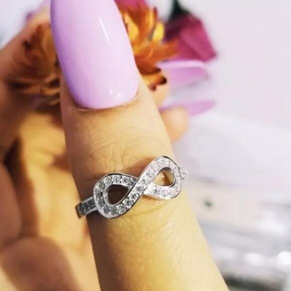 INFINITY 925 STERLING SILVER DIAMOND RING - Picture 1 of 6